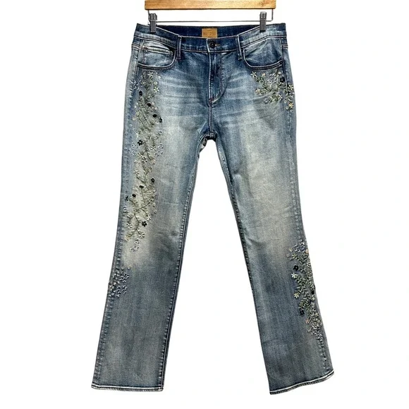 Driftwood Kelly Straight Leg Jeans Womens 32x32 Embroidered Floral Denim Boho - Picture 1 of 9